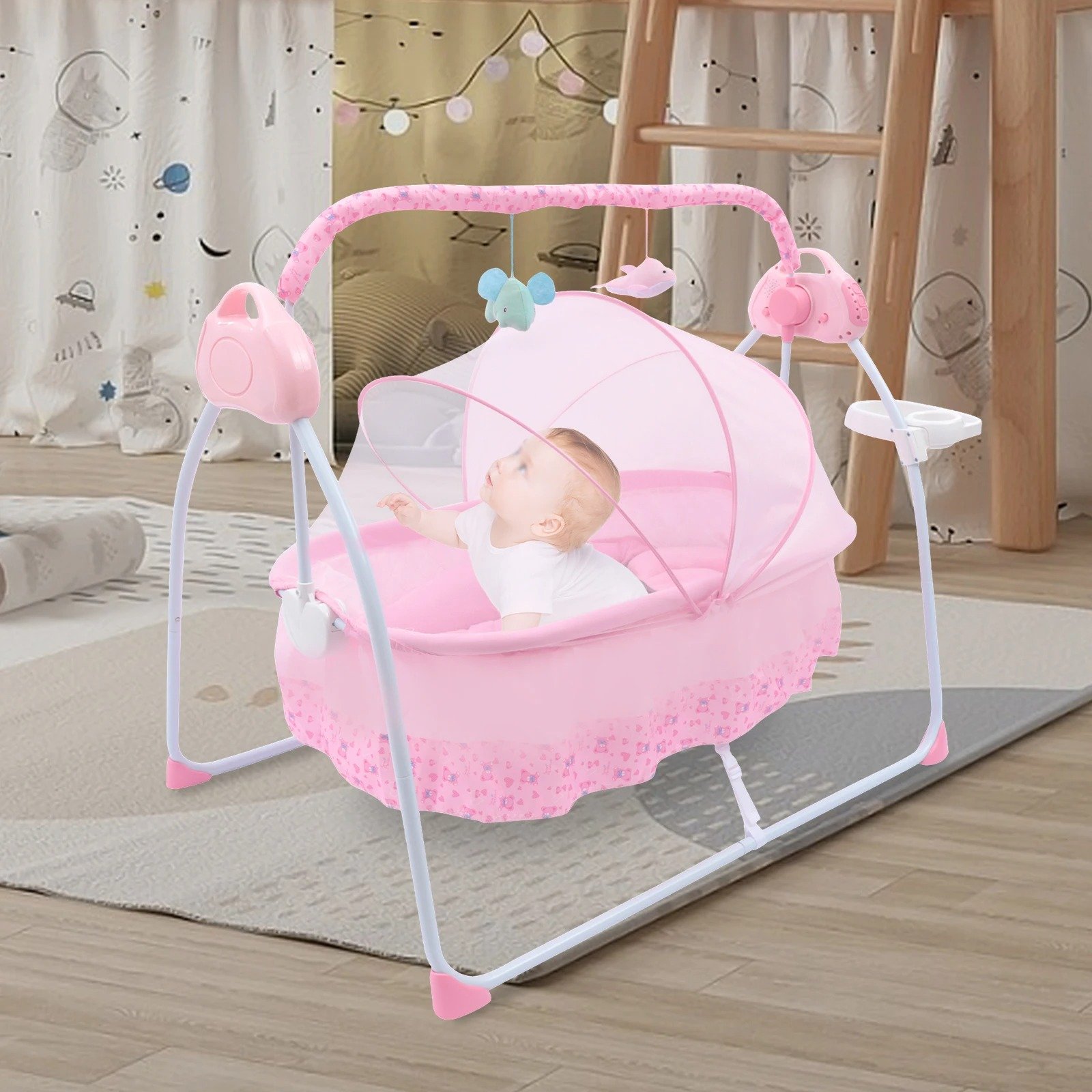 Baby Cradle Swing Remote Auto Swing Bed Portable Stand Seat For 0-18 Months