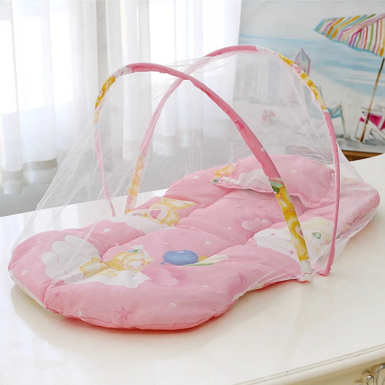 Mosquito Nets Foldable Baby Bed Infant with Cotton Pillows