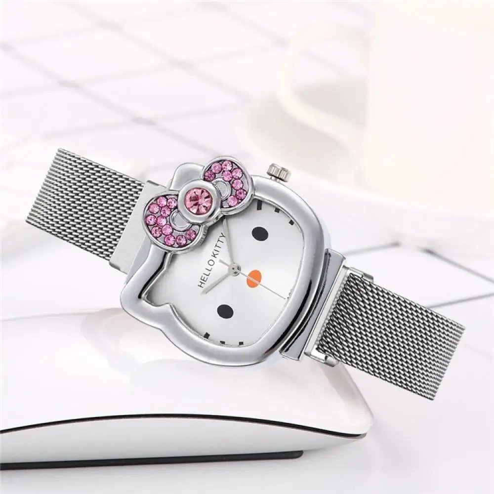 Cartoon Hello Kitty Diamond Children Watch Cat Bow Kawaii Pink Ladies high-quality quartz Watch